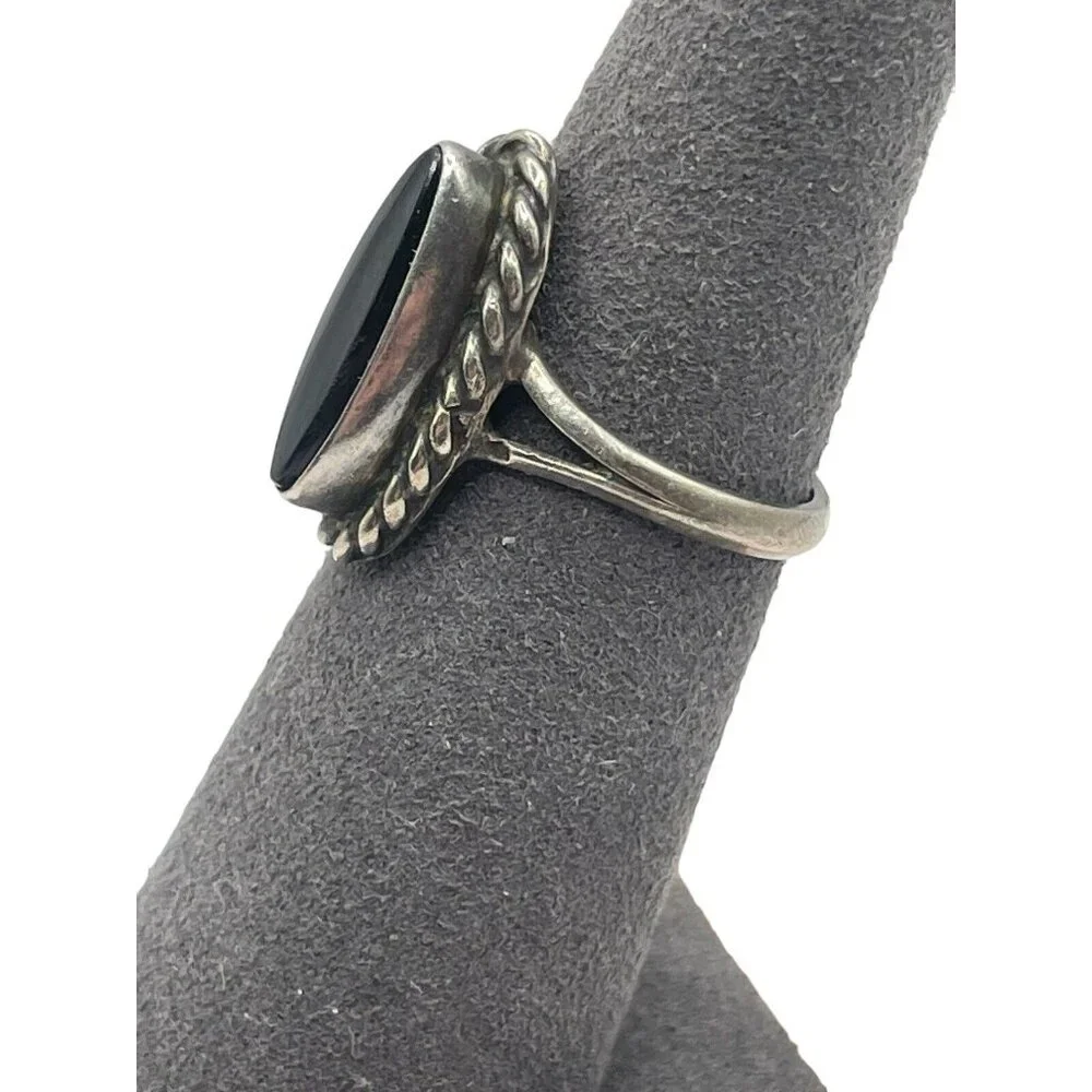 Sterling Silver 925 Ring Black Onyx Southwest Rope Woven Ring Handmade Size 4.75